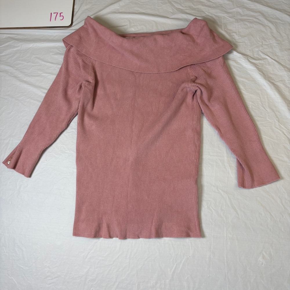 New York & Company Pink Ribbed Off Shoulder Portrait Collar Top Large Valentines